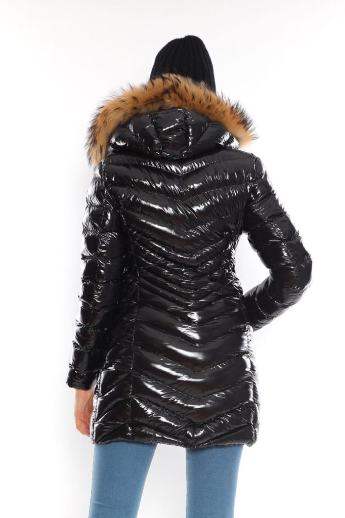 moncler mont uzun parlak siyah oklu dikis
