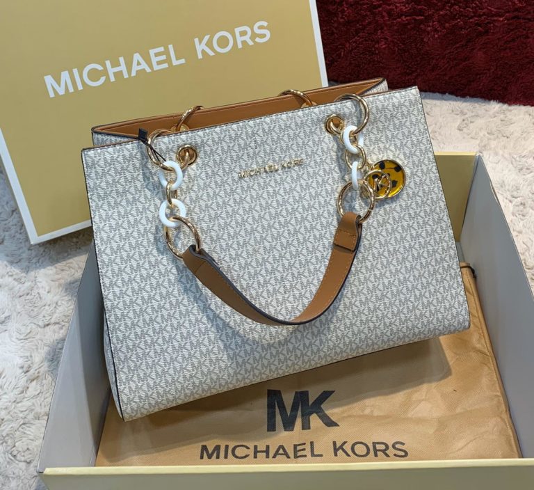 michael kors canta beyaz taba logo baski