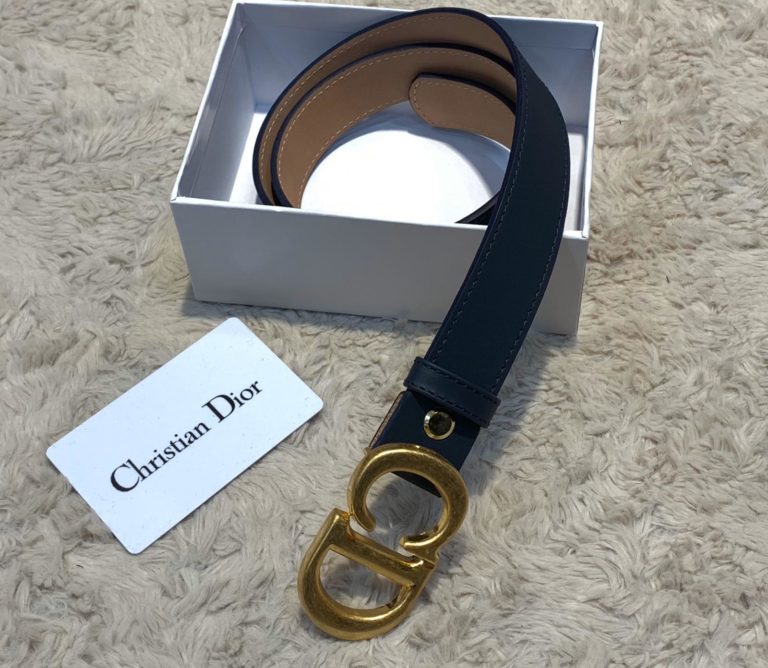christian dior kemer lacivert gold toka logo baski 3cm