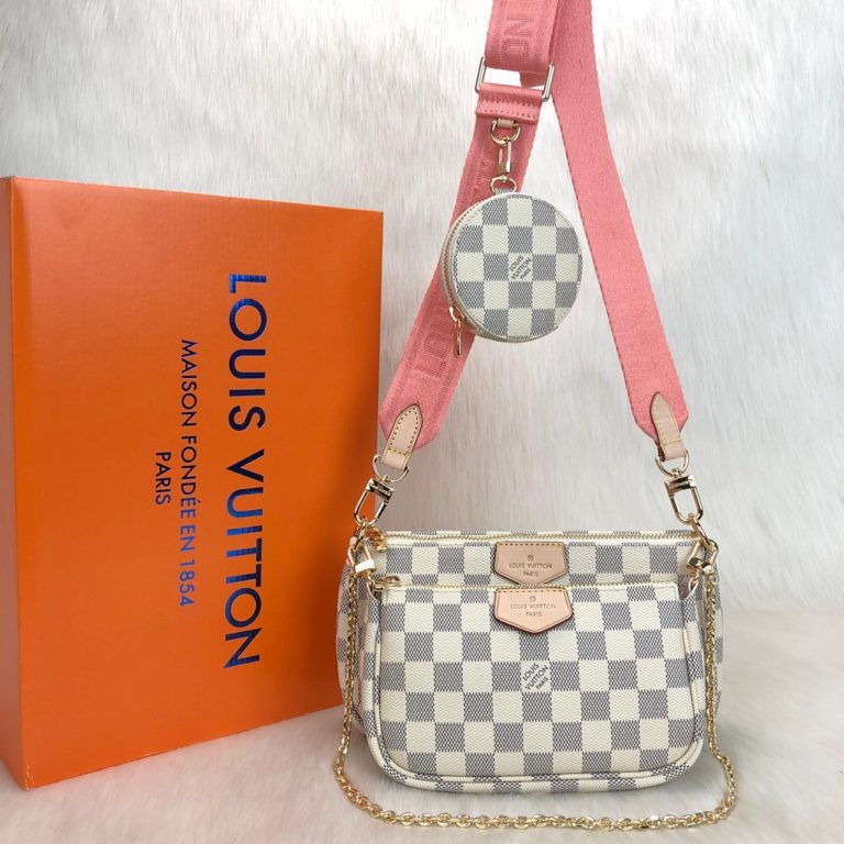 louis vuitton canta multi pochette beyaz damier pembe aski  3 parca