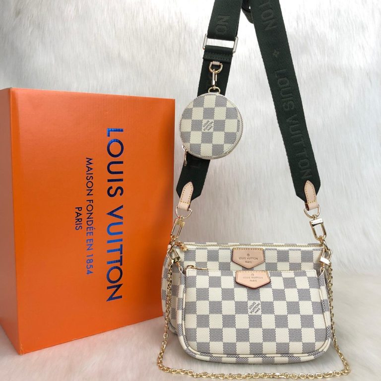 louis vuitton canta multi pochette beyaz damier siyah aski  3 parca