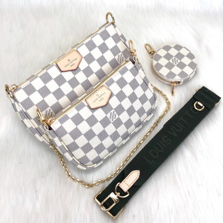 louis vuitton canta multi pochette beyaz damier siyah aski  3 parca