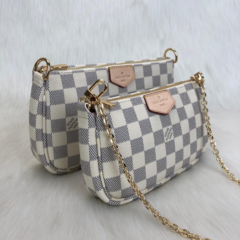 louis vuitton canta multi pochette beyaz damier siyah aski  3 parca