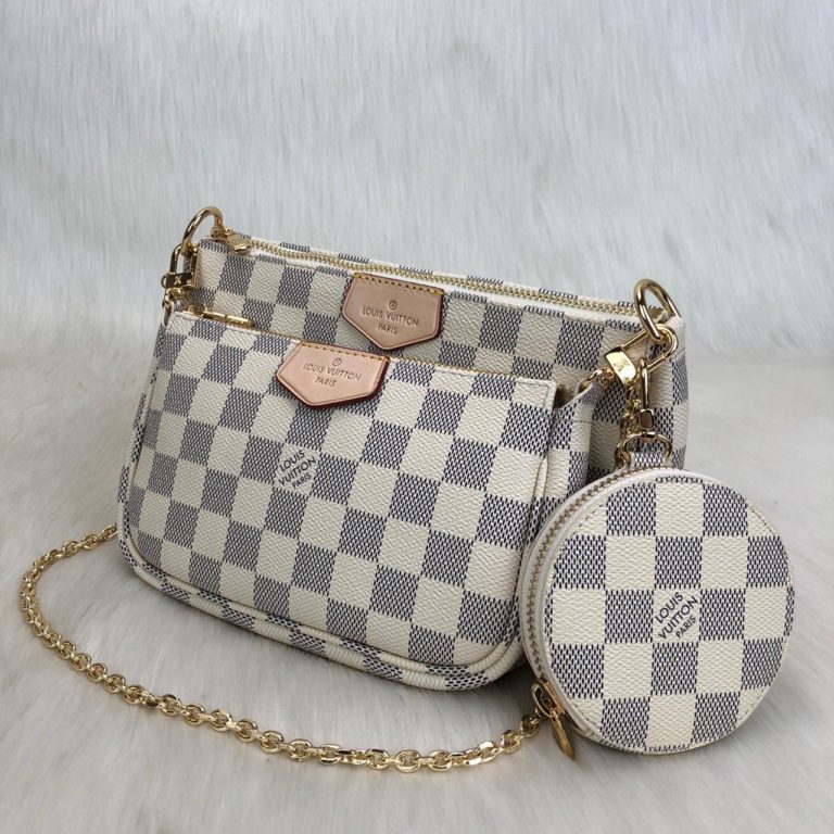 louis vuitton canta multi pochette beyaz damier siyah aski  3 parca
