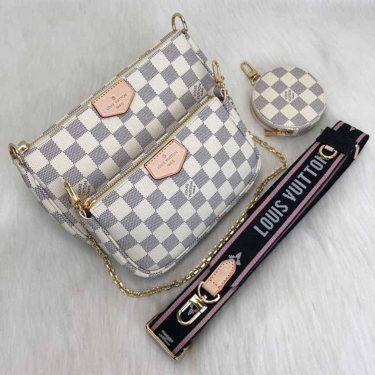 louis vuitton canta multi pochette beyaz damier siyah pembe aski  3 parca