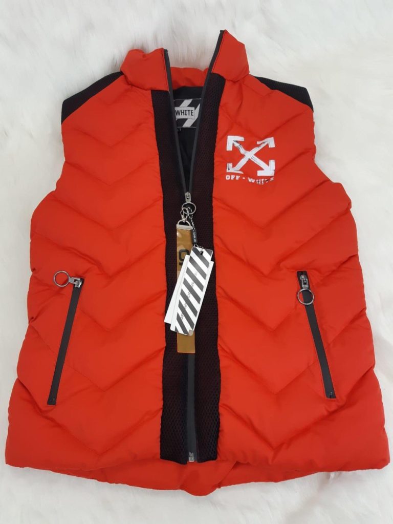 off white yelek gilet erkek kirmizi microgel