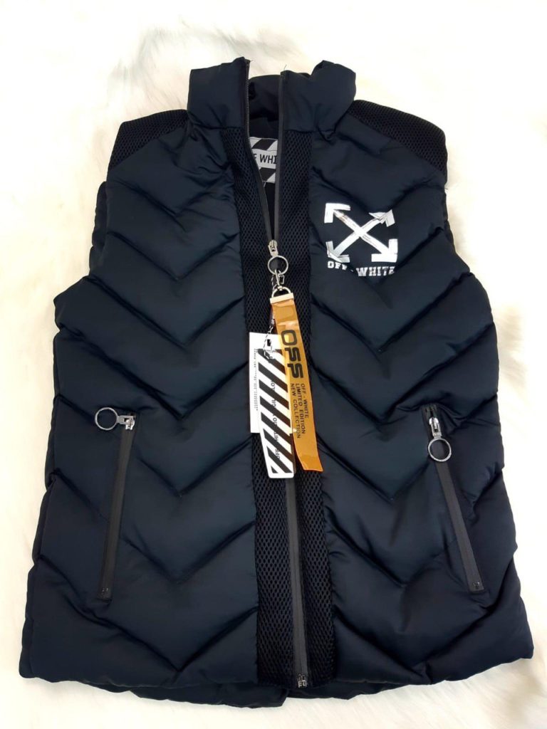 off white yelek gilet erkek siyah microgel