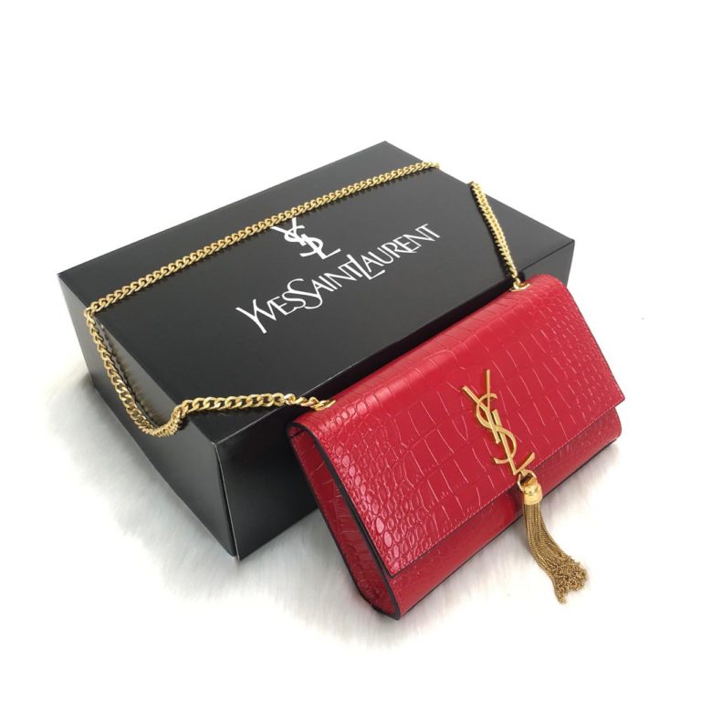 ysl saint laurent canta medium kate tassel kirmizi gold