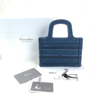 Christian Dior canta Oblique Mini Embroided Tote dokuma mavi 24x16 cm