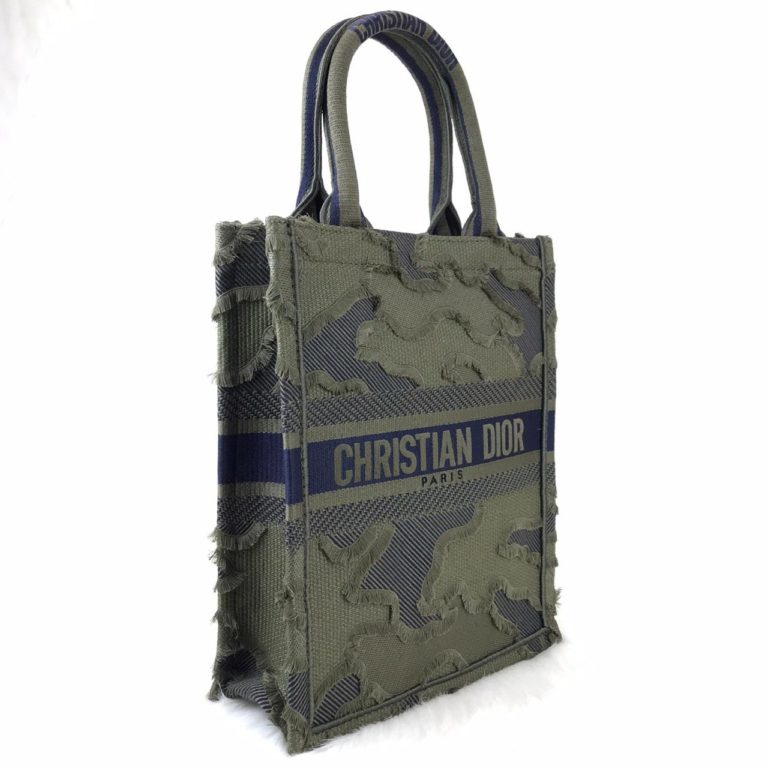 Christian Dior canta Vertical Book Tote full el dokuma yesil 34x27 cm