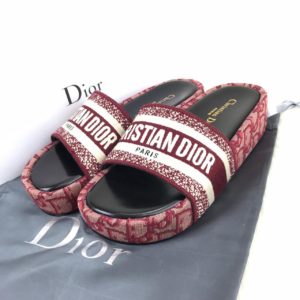 Christian Dior terlik hakiki deri bordo taban ve uzeri keten orgu