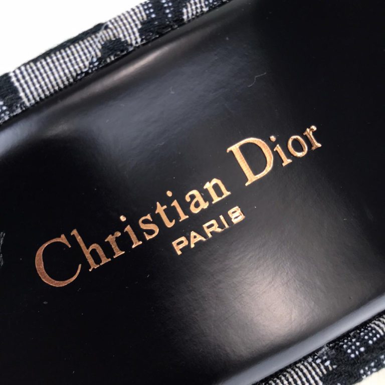 Christian Dior terlik hakiki deri siyah taban ve uzeri keten orgu