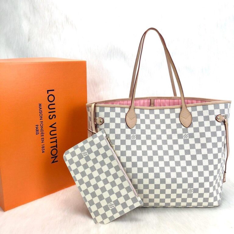 louis vuitton canta beyaz pembe buyuk boy neverfull damier 39x32x19
