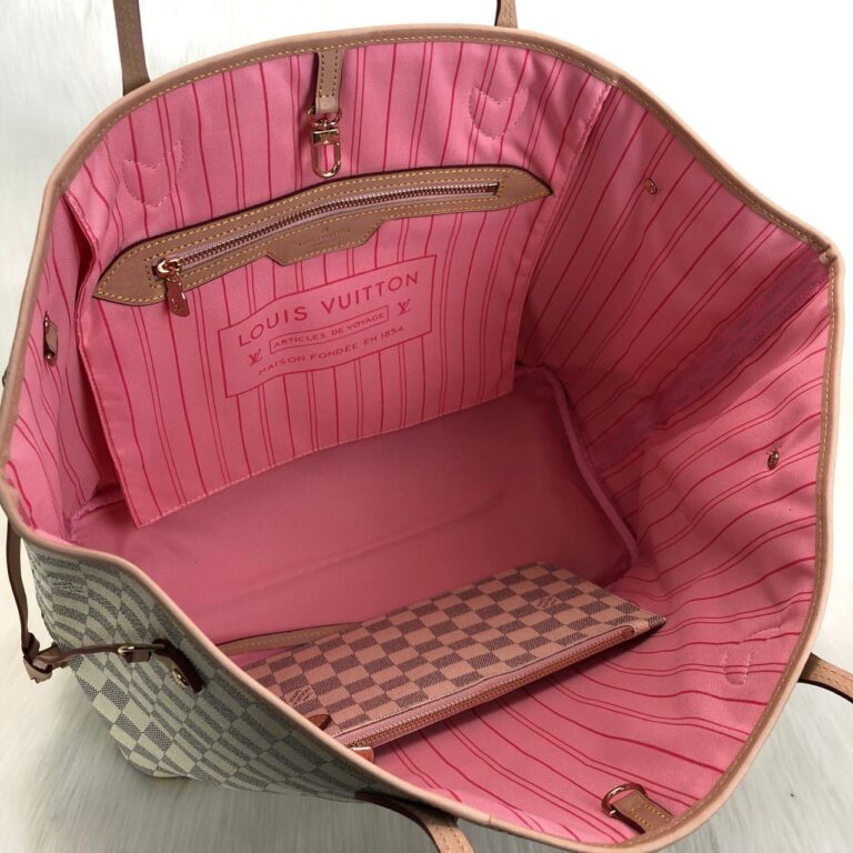 louis vuitton canta beyaz pembe buyuk boy neverfull damier 39x32x19