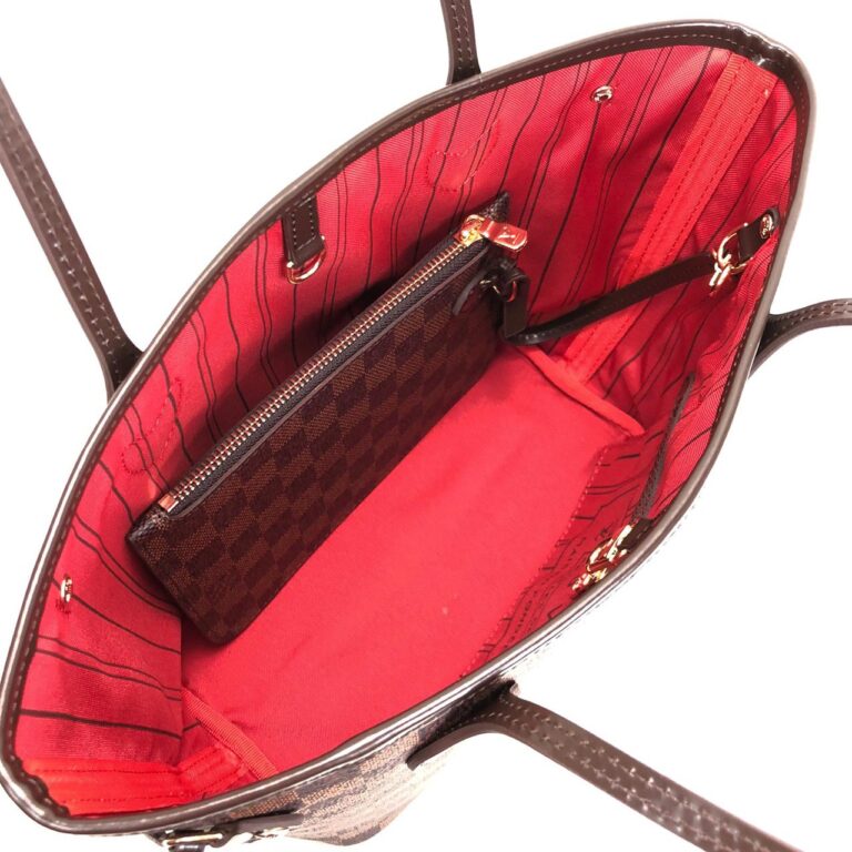 louis vuitton canta neverfull mini boy damier kahve 29x22x13cm