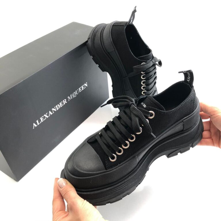 alexander mcqueen ayakkabi siyah sneaker Tread Slick kaucuk taban 6cm