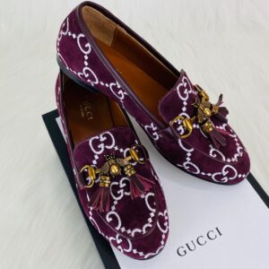 gucci ayakkabi jordan suet bee loafer bordo ithal