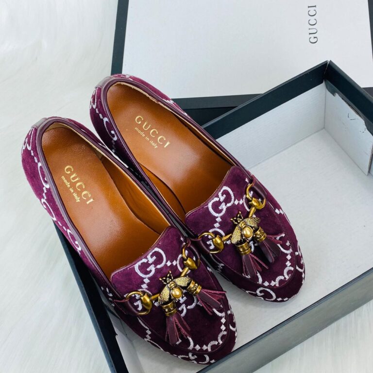 gucci ayakkabi jordan suet bee loafer bordo ithal