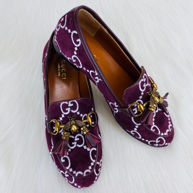 gucci ayakkabi jordan suet bee loafer bordo ithal
