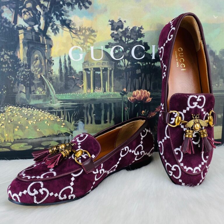 gucci ayakkabi jordan suet bee loafer bordo ithal