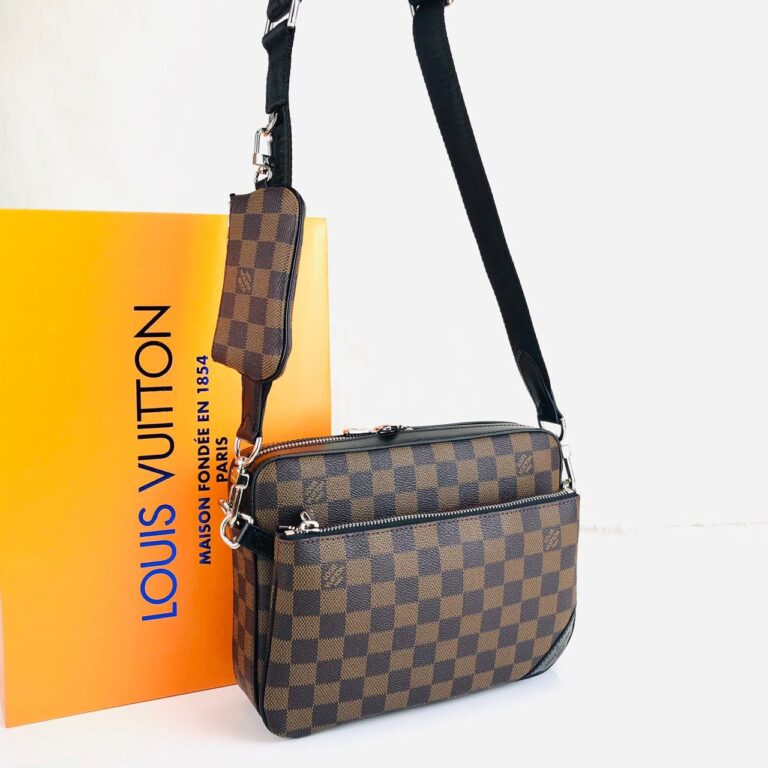 louis vuitton canta damier kahve trio messenger postaci 25x18cm