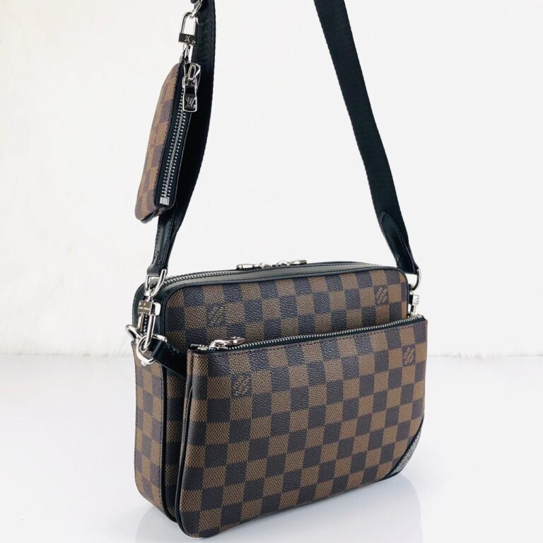 louis vuitton canta damier kahve trio messenger postaci 25x18cm