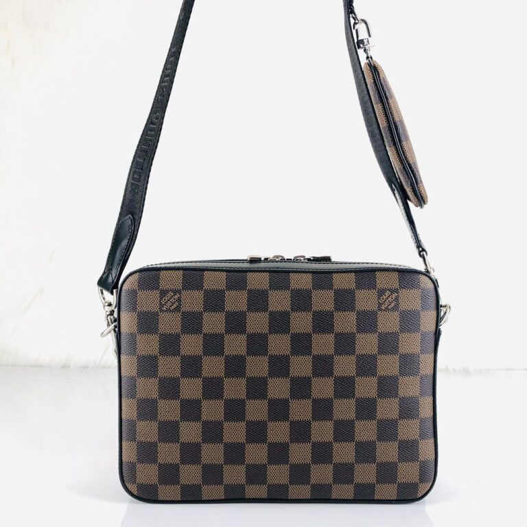 louis vuitton canta damier kahve trio messenger postaci 25x18cm