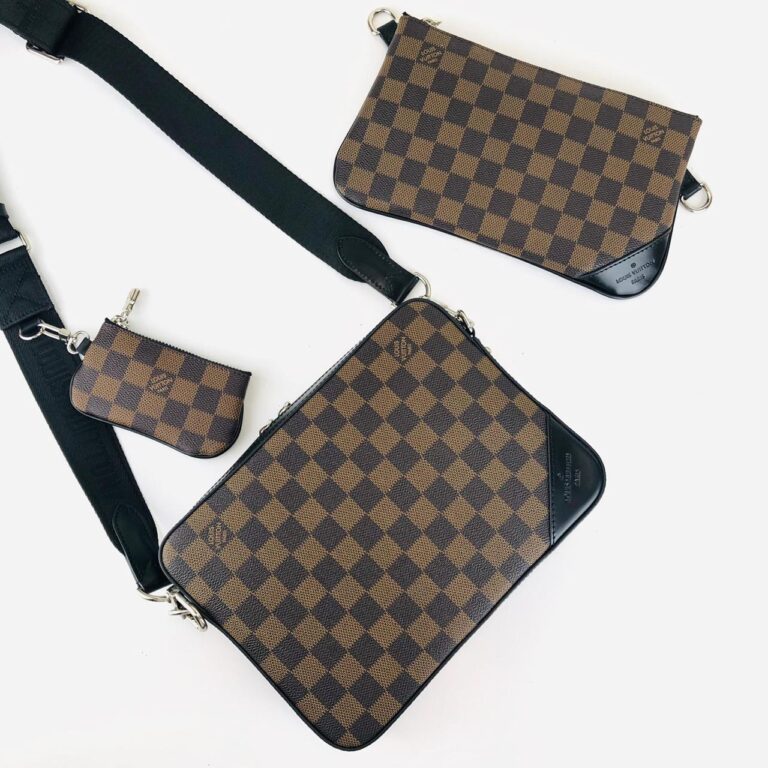 louis vuitton canta damier kahve trio messenger postaci 25x18cm