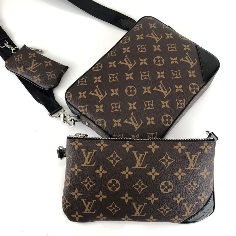 louis vuitton canta kahve monogram trio messenger postaci 25x18cm