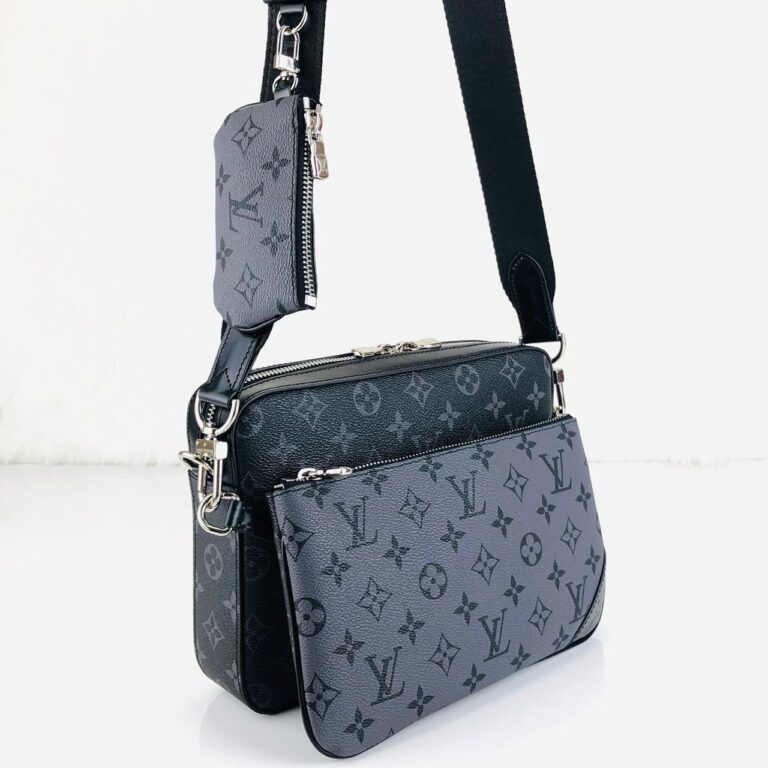 louis vuitton canta siyah gri  monogram trio messenger postaci 25x18cm