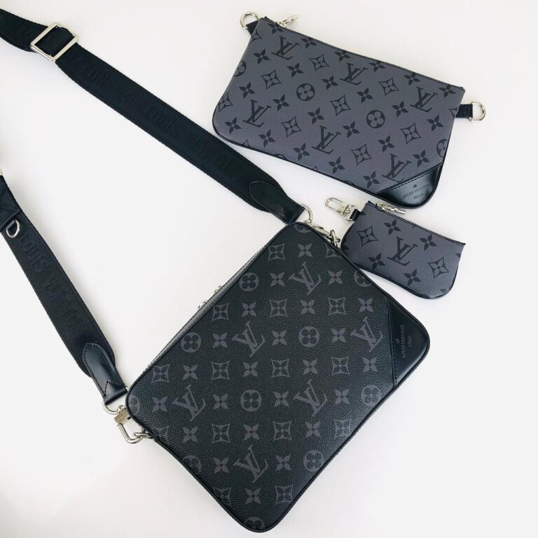 louis vuitton canta siyah gri  monogram trio messenger postaci 25x18cm