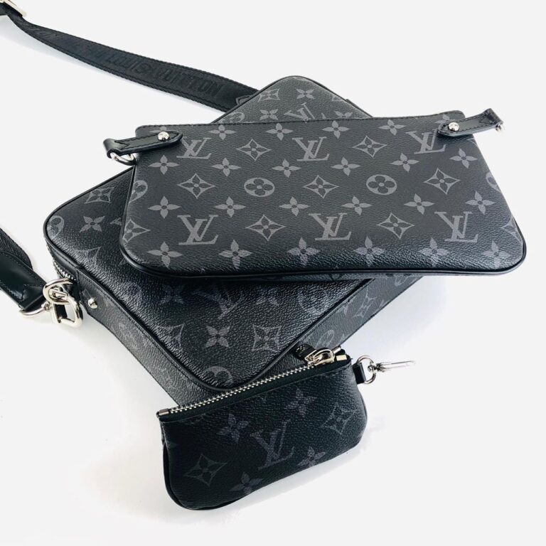 louis vuitton canta siyah gri  monogram trio messenger postaci 25x18cm