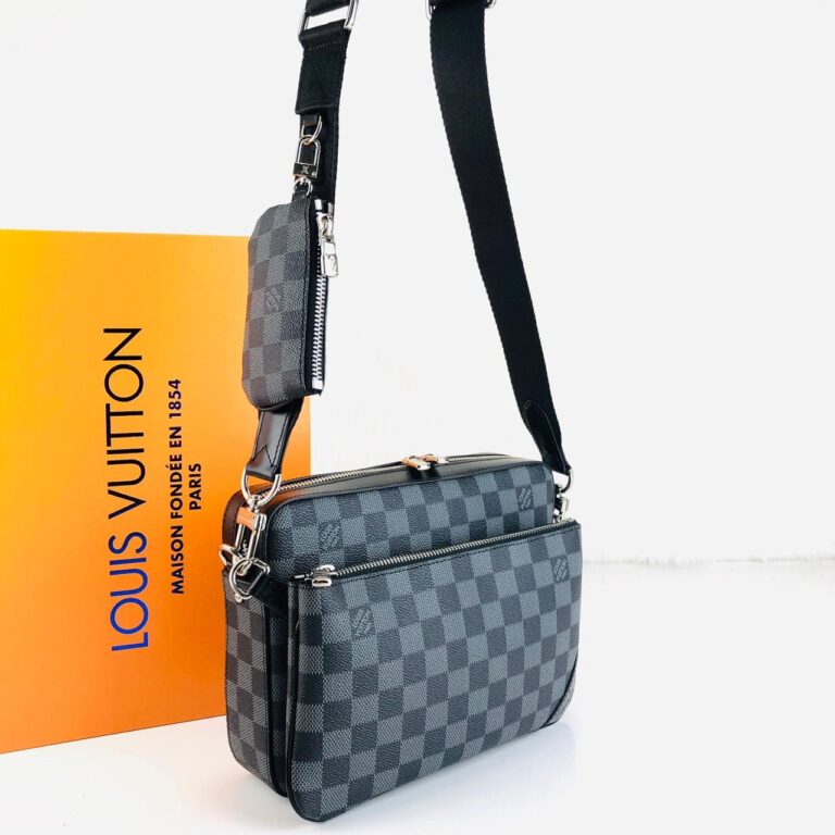 louis vuitton canta siyah gri damier trio messenger postaci 25x18cm