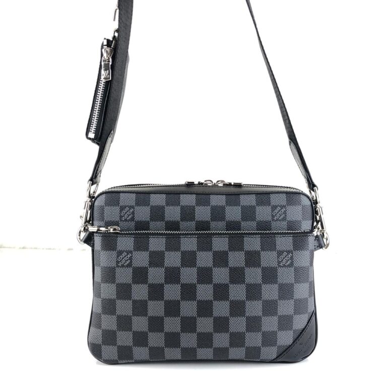 louis vuitton canta siyah gri damier trio messenger postaci 25x18cm