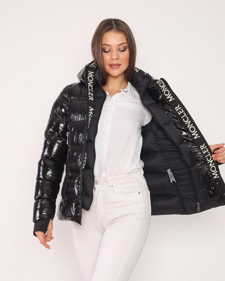 moncler mont parlak siyah yazili cift fermuar QR kod