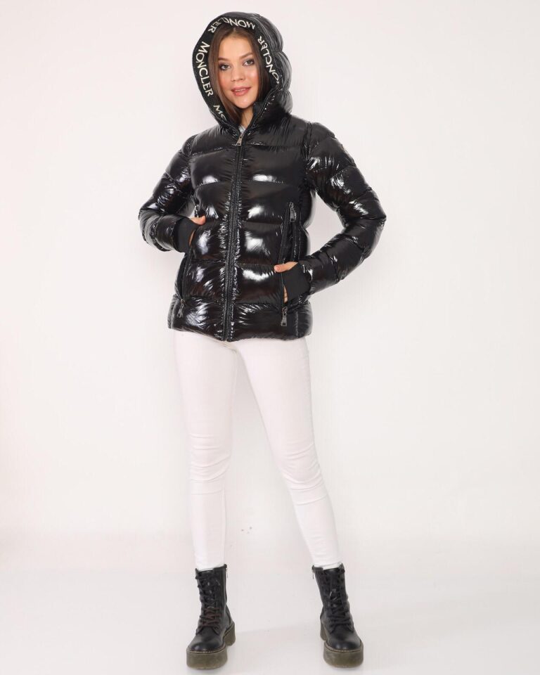 moncler mont parlak siyah yazili cift fermuar QR kod