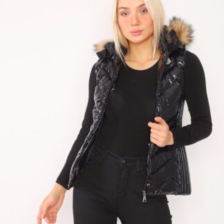 moncler yelek siyah parlak zigzag desen kapuson QR kod