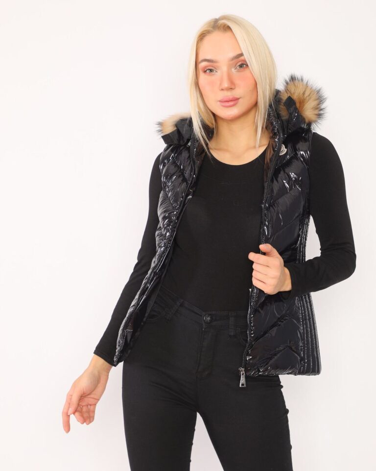 moncler yelek siyah parlak zigzag desen kapuson QR kod