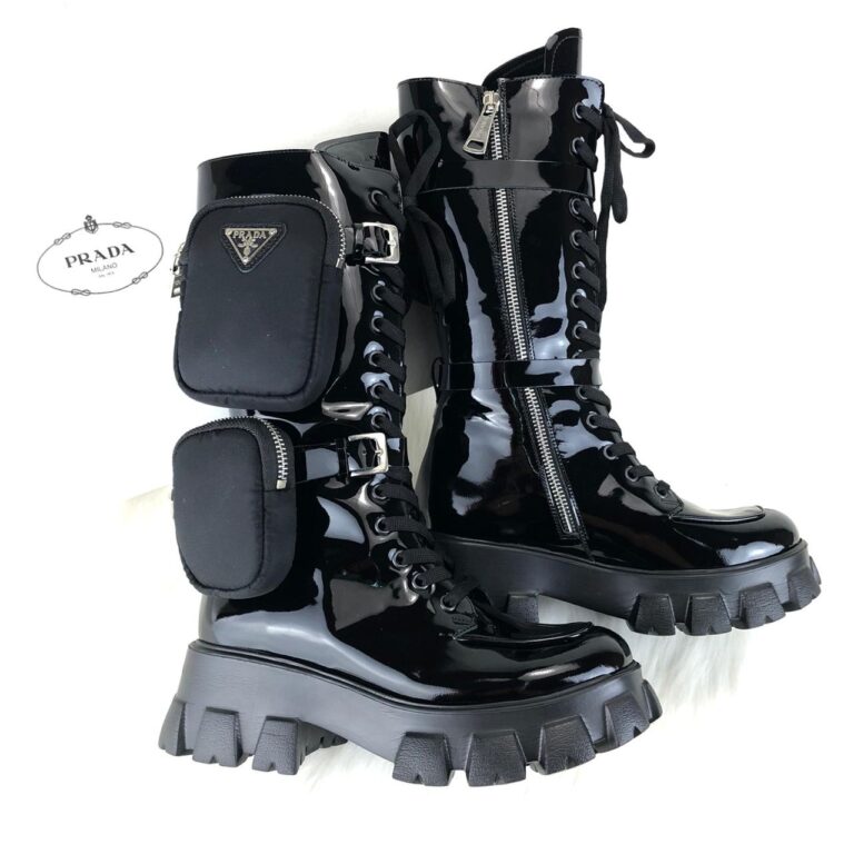 prada ayakkabi monolith patent rugan siyah cizme