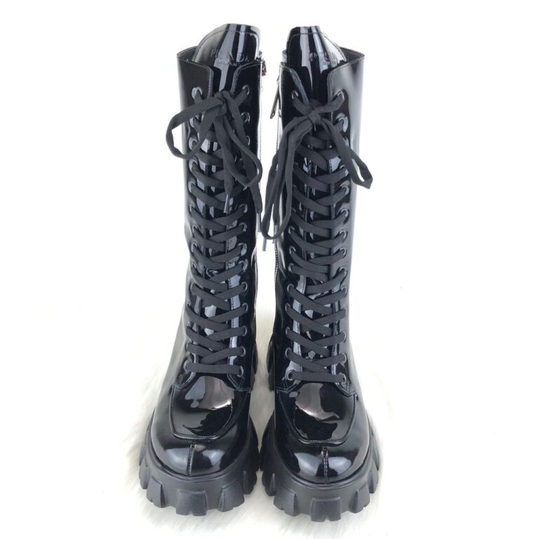 prada ayakkabi monolith patent rugan siyah cizme