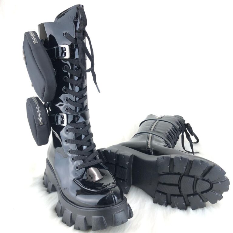 prada ayakkabi monolith patent rugan siyah cizme