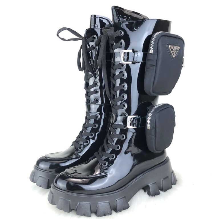 prada ayakkabi monolith patent rugan siyah cizme