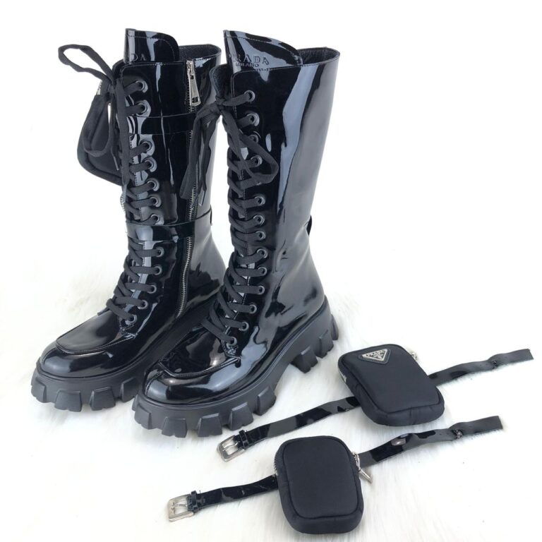 prada ayakkabi monolith patent rugan siyah cizme