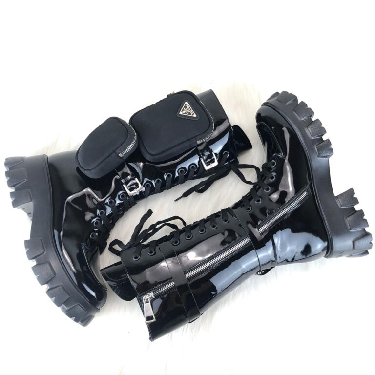 prada ayakkabi monolith patent rugan siyah cizme