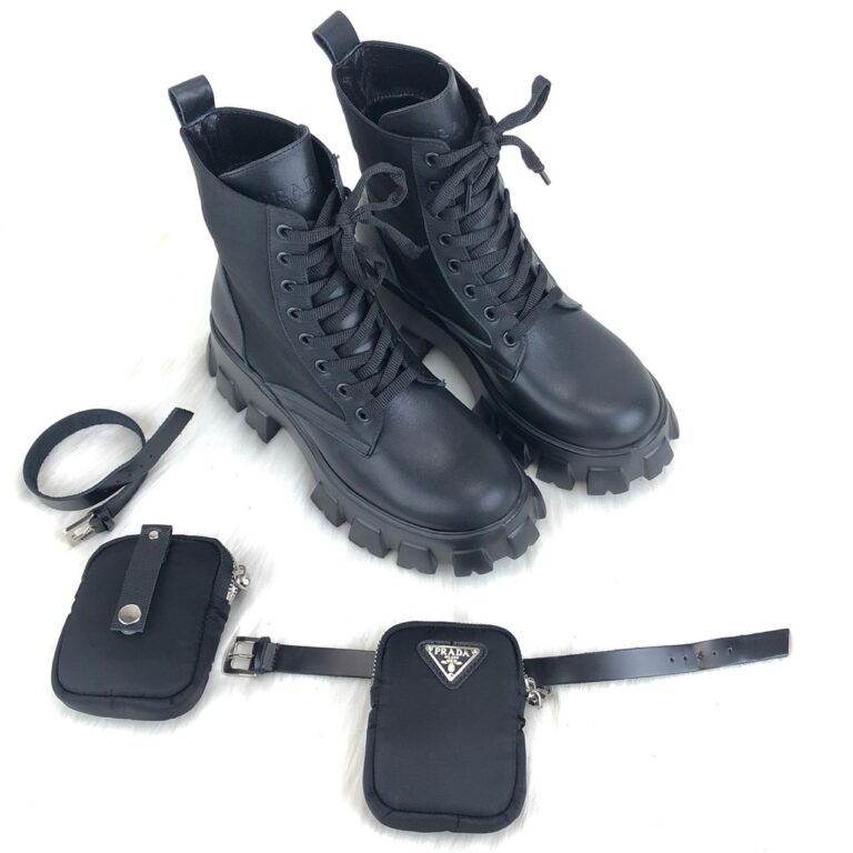 prada ayakkabi siyah bot ankle pouch combat