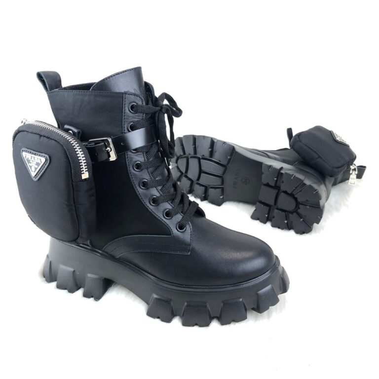 prada ayakkabi siyah bot ankle pouch combat