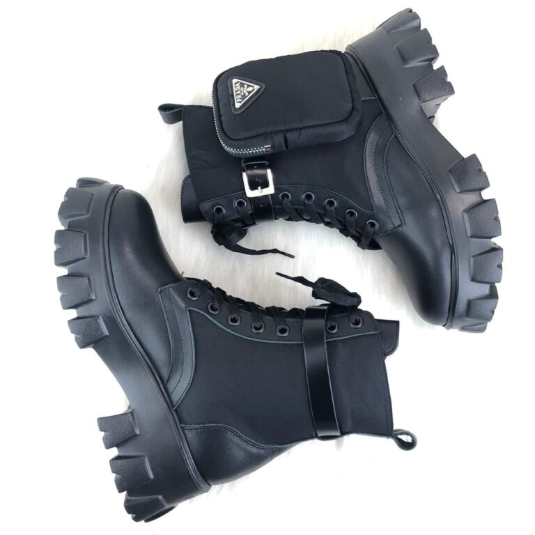 prada ayakkabi siyah bot ankle pouch combat