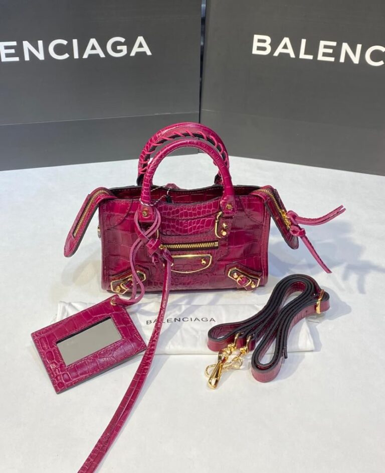 balenciaga canta city miniboy pembe crocodil gold 19x12