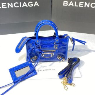 balenciaga canta city miniboy saks mavi crocodil gold 19x12