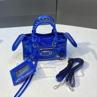 balenciaga canta city miniboy saks mavi crocodil silver 19x12